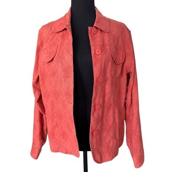 Coldwater Creek Jackets & Blazers - Coldwater Creek Linen Blend Button Jacket Womens L Coral Coastal Classic Shacket